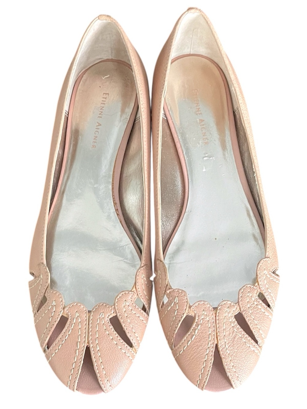 Vintage Etienne Aigner Blush Leather Cutout Peep Toe Ballet Flats (8.5)